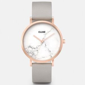 CLUSE marble watch with gray leather band